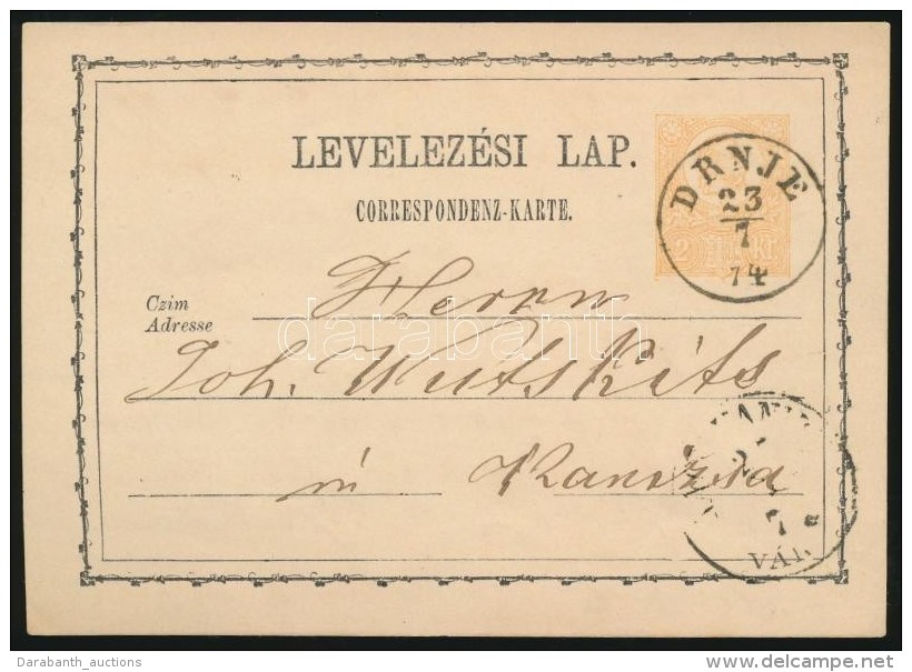 1874 2kr D&iacute;jjegyes LevelezÅ‘lap 'DRNJE' - Altri & Non Classificati