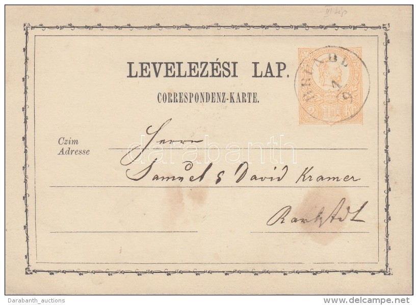 1873 2kr D&iacute;jjegyes LevelezÅ‘lap / PS-card 'BR&Uuml;NDL' - Other & Unclassified