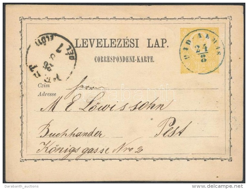 1871 2kr D&iacute;jjegyes LevelezÅ‘lap / PS-card K&eacute;k / Blue 'H&Iacute;D-ALM&Aacute;S' - Altri & Non Classificati