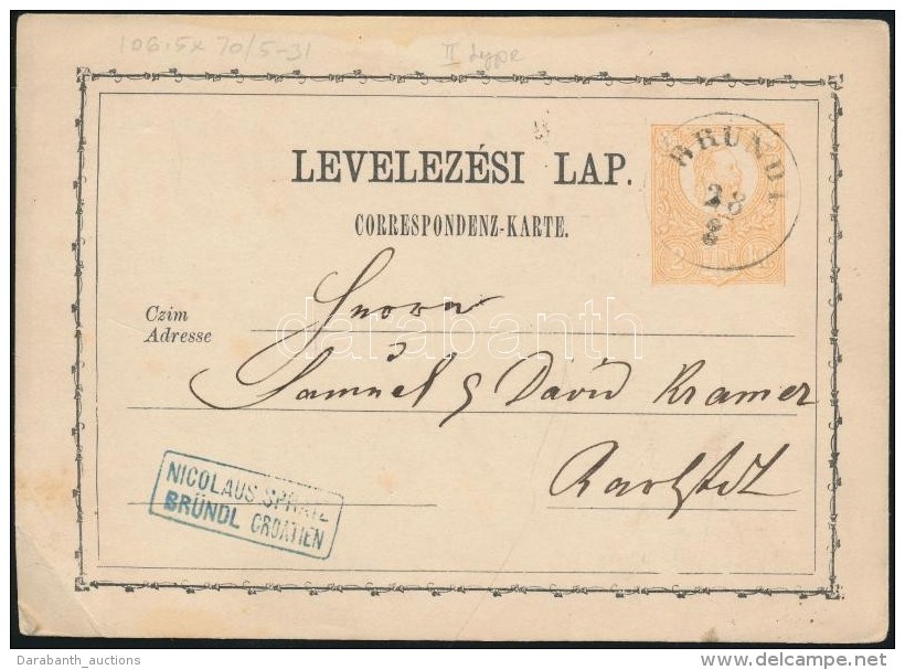 1871 2kr D&iacute;jjegyes LevelezÅ‘lap 'BR&Uuml;NDL' - Other & Unclassified