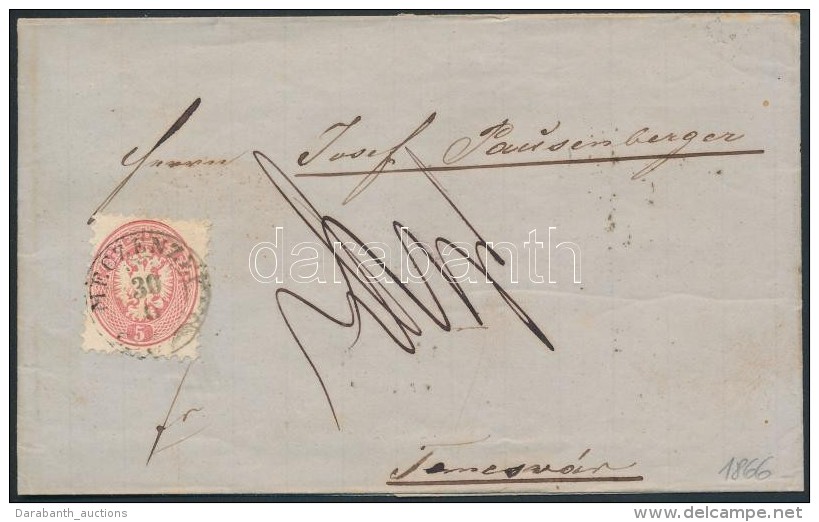 1866 5kr T&aacute;vols&aacute;gi Lev&eacute;len / On Cover 'MECZENZ&Eacute;F' - 'KASCHAU' - 'TEMESV&Aacute;R' - Other & Unclassified