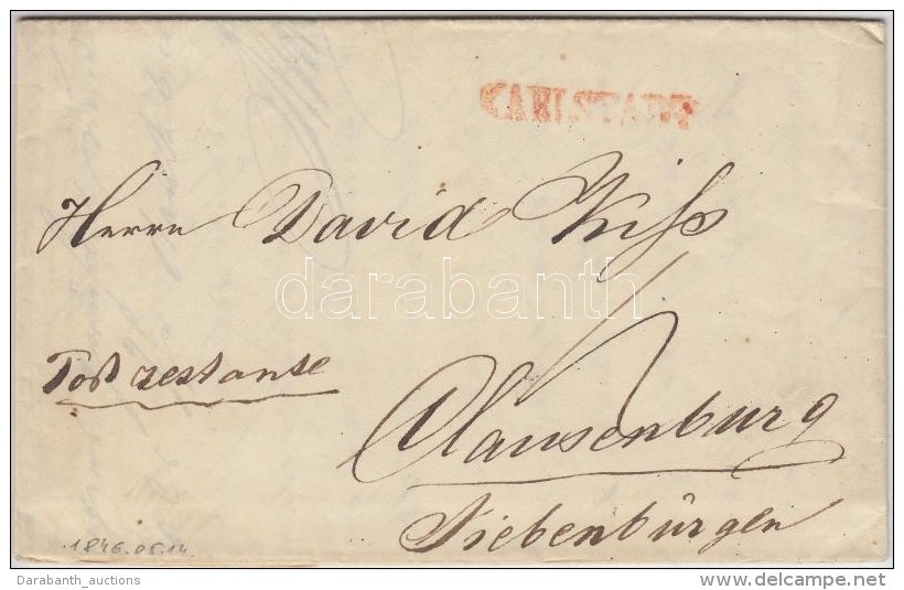 1846 Port&oacute;s Lev&eacute;l / Unpaid Cover Piros / Red 'KARLSTADT' - Clausenburg - Other & Unclassified