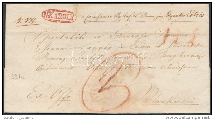 1831 Ex Offo, V&iacute;zjeles Pap&iacute;ron, Piros / Red 'N.KAROLY' - Munk&aacute;csini - Other & Unclassified