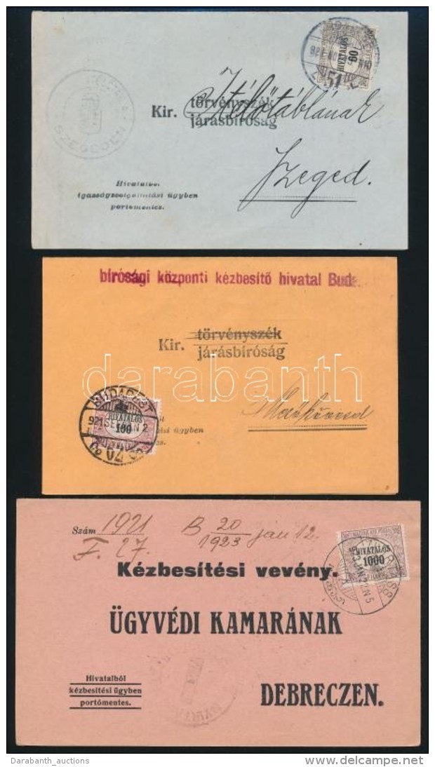 1921-1923 3 Db K&eacute;zbes&iacute;t&eacute;si Vev&eacute;ny Klf HIVATALOS B&eacute;rmentes&iacute;t&eacute;ssel,... - Other & Unclassified