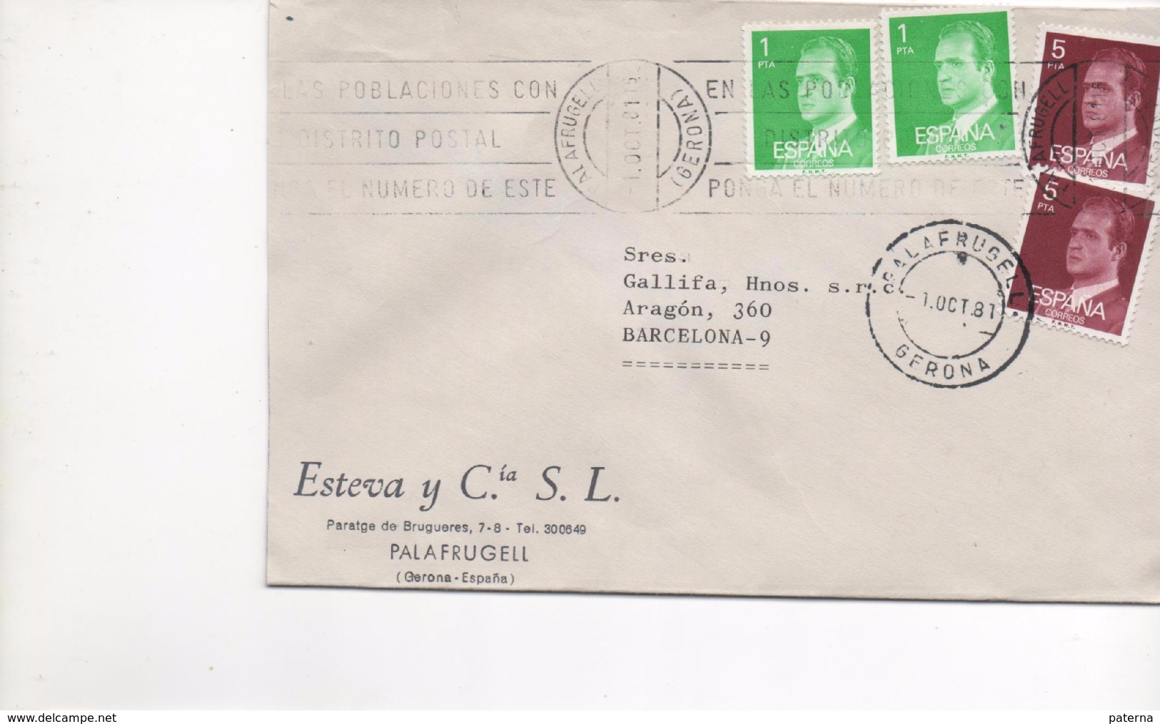 3050     Carta  Palafrugell 1981, Doble Fechador, , Girona, - Covers & Documents