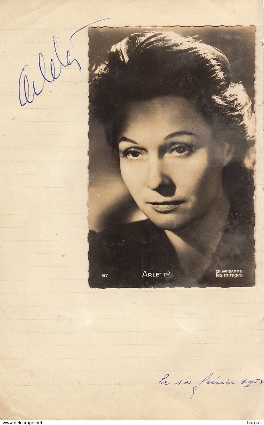 Autographe Carte Photo D'Arletty - Autres & Non Classés