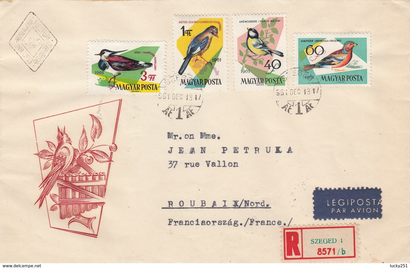 Hongrie - Lettre/Oiseaux Divers, Année 1961, Y.T. 1478/1485 Deux Enveloppes - Cartas & Documentos
