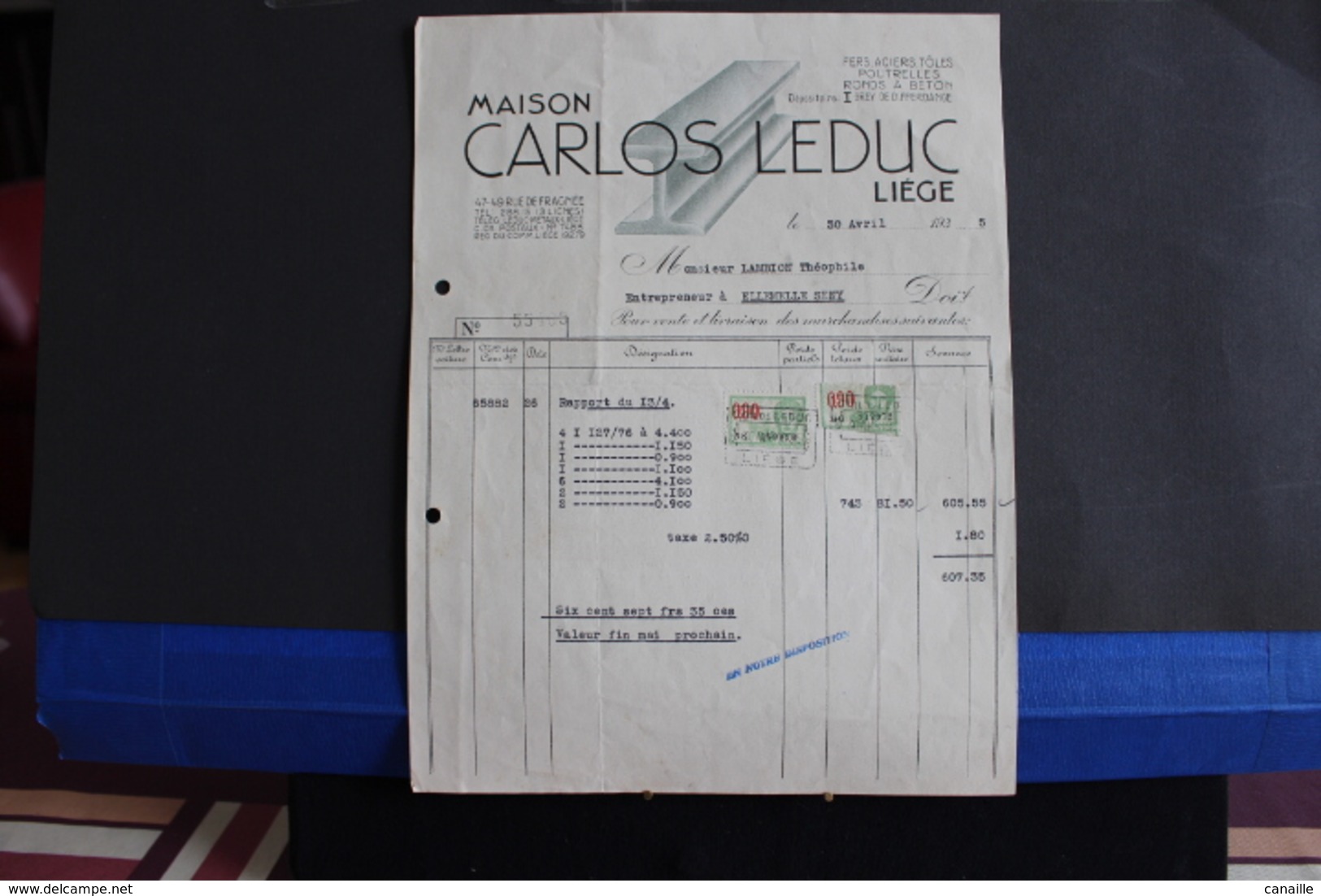 Fac- 61 / Liège - Maison Carlos Leduc - Fer, Aciers , Tôles , Poutrelles , Ronds A Béton - 47-49 Rue De Fragnée  /1935 - Petits Métiers