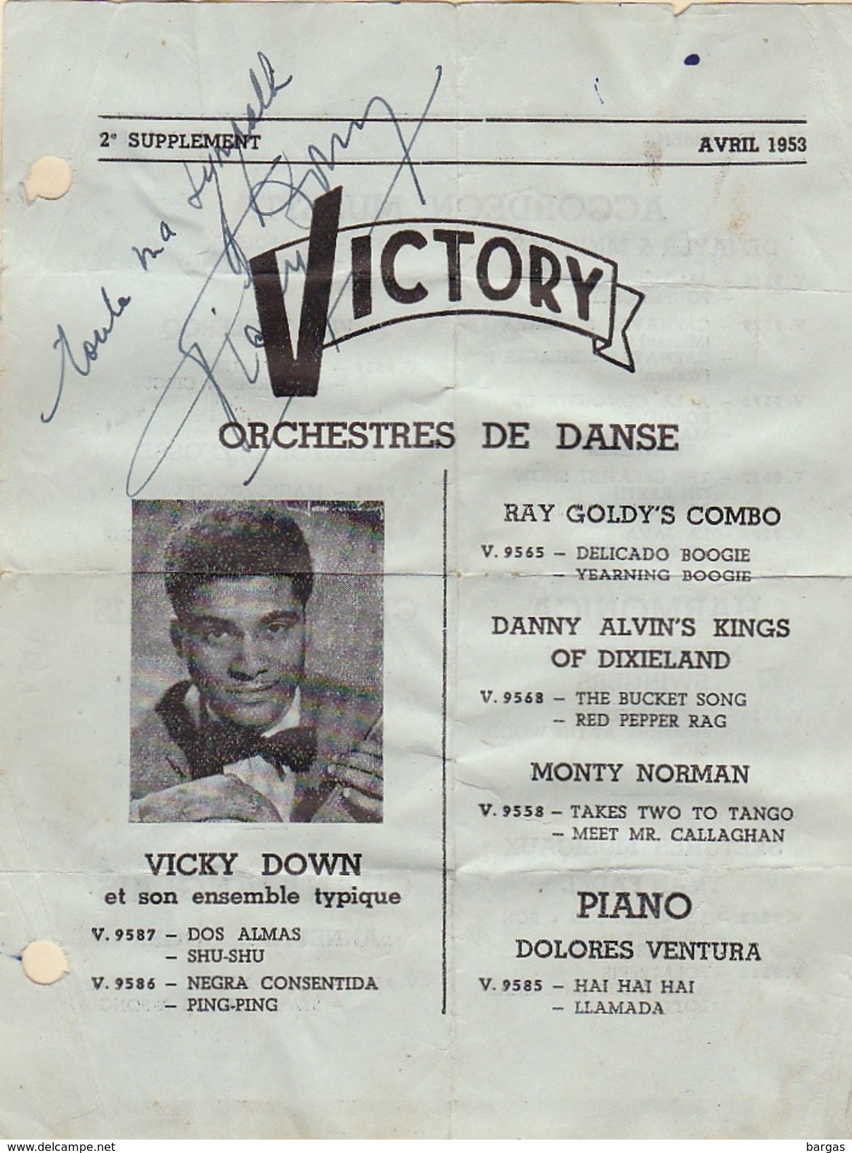 Autographe De Vicky Down - Autres & Non Classés