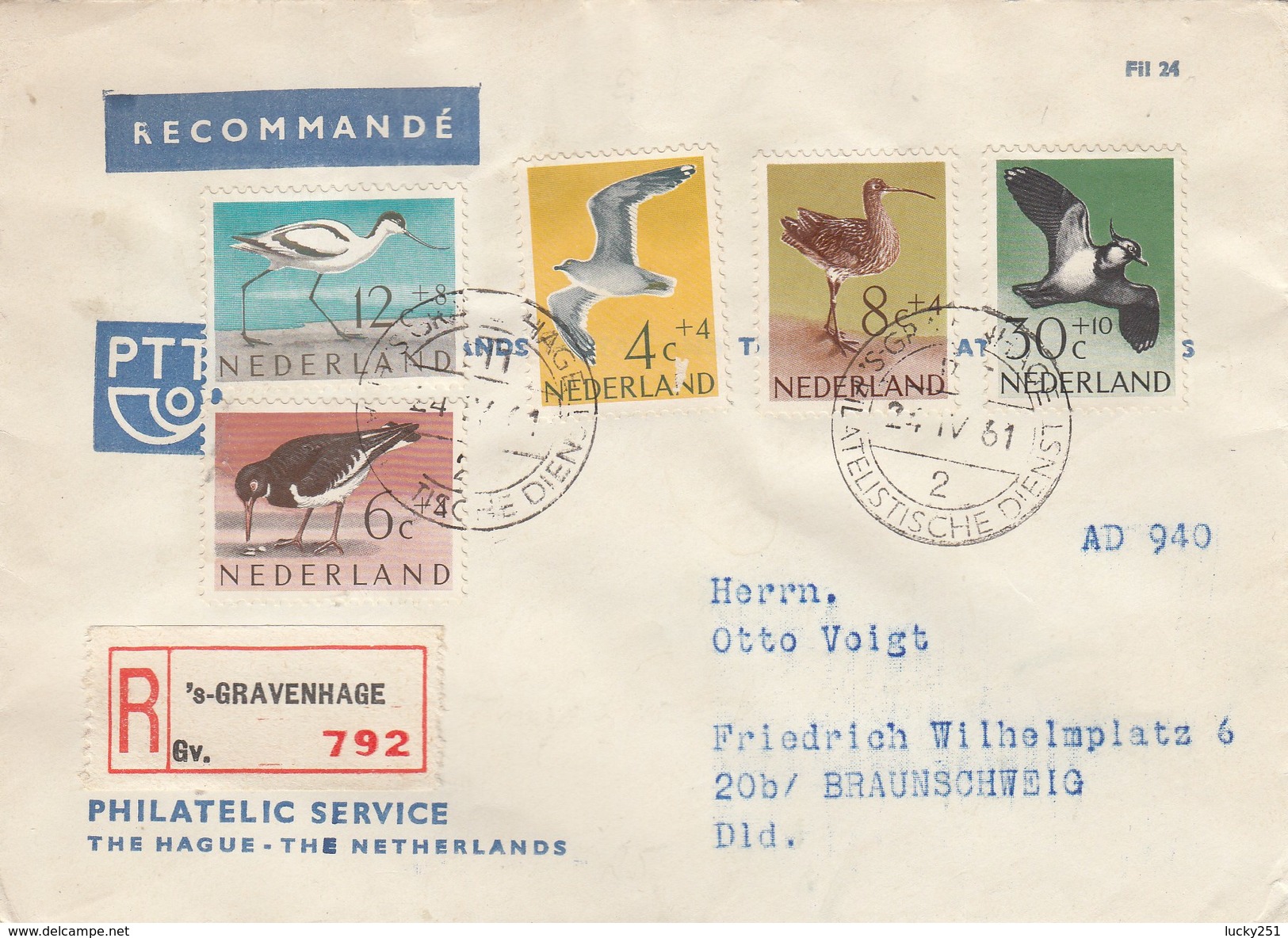 Pays-Bas - Lettre/Oiseaux Divers, Année 1961, Y.T. 733/737 - Storia Postale