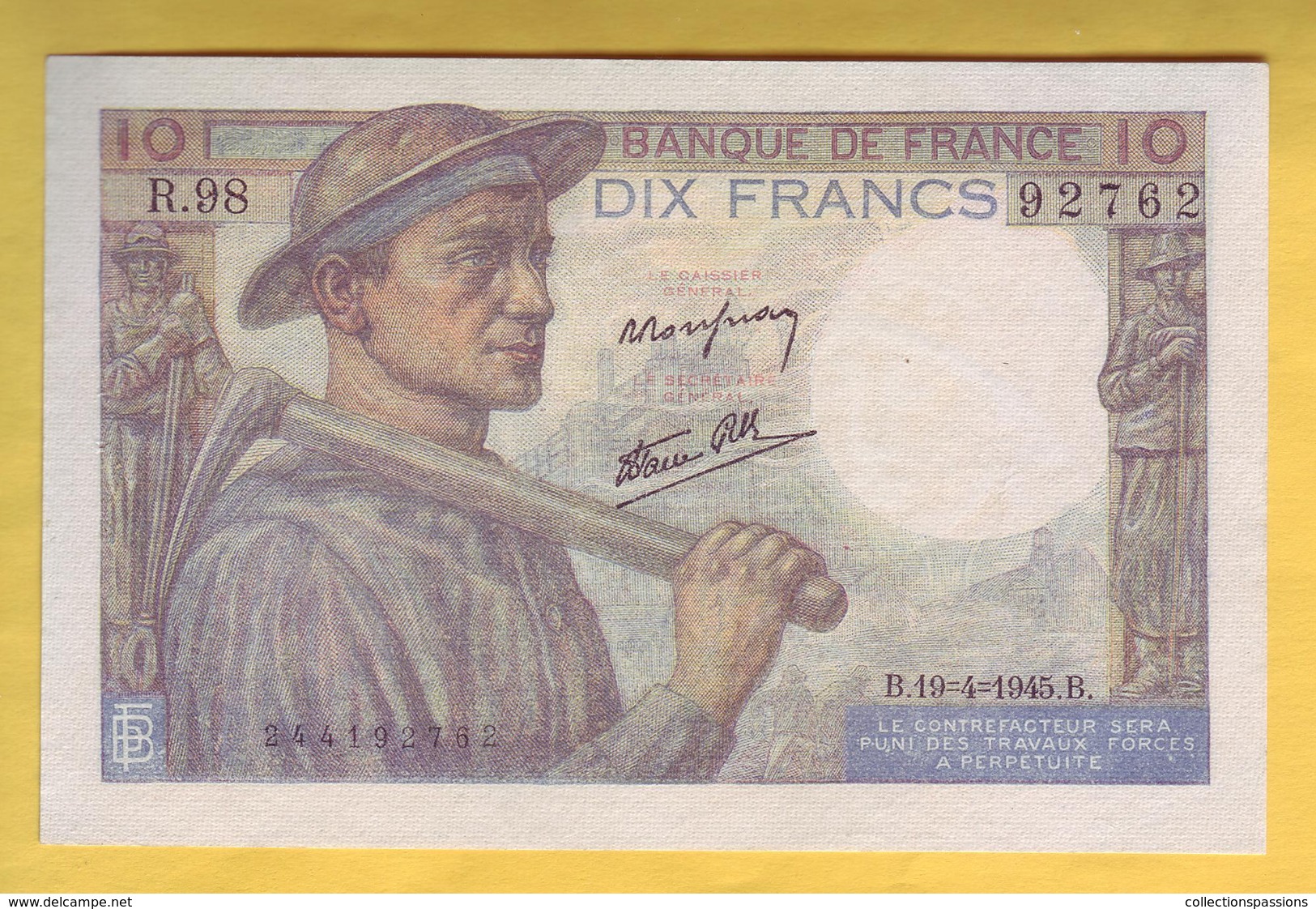 BILLET FRANCAIS - 10 Francs Mineur 19.4.1945 SUP+ - 10 F 1941-1949 ''Mineur''