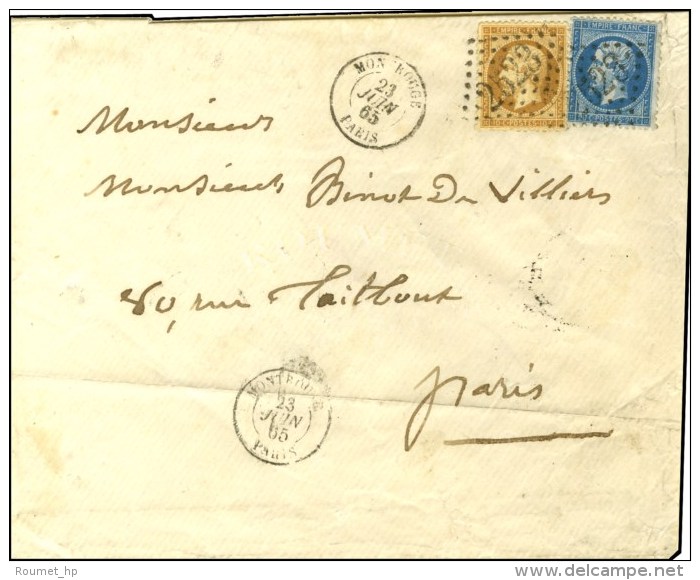 GC 2523 / N&deg; 21 + 22 C&agrave;d C&agrave;d MONTROUGE / PARIS Sur Lettre En Triple Port Local Pour Paris. 1865.... - 1862 Napoleon III