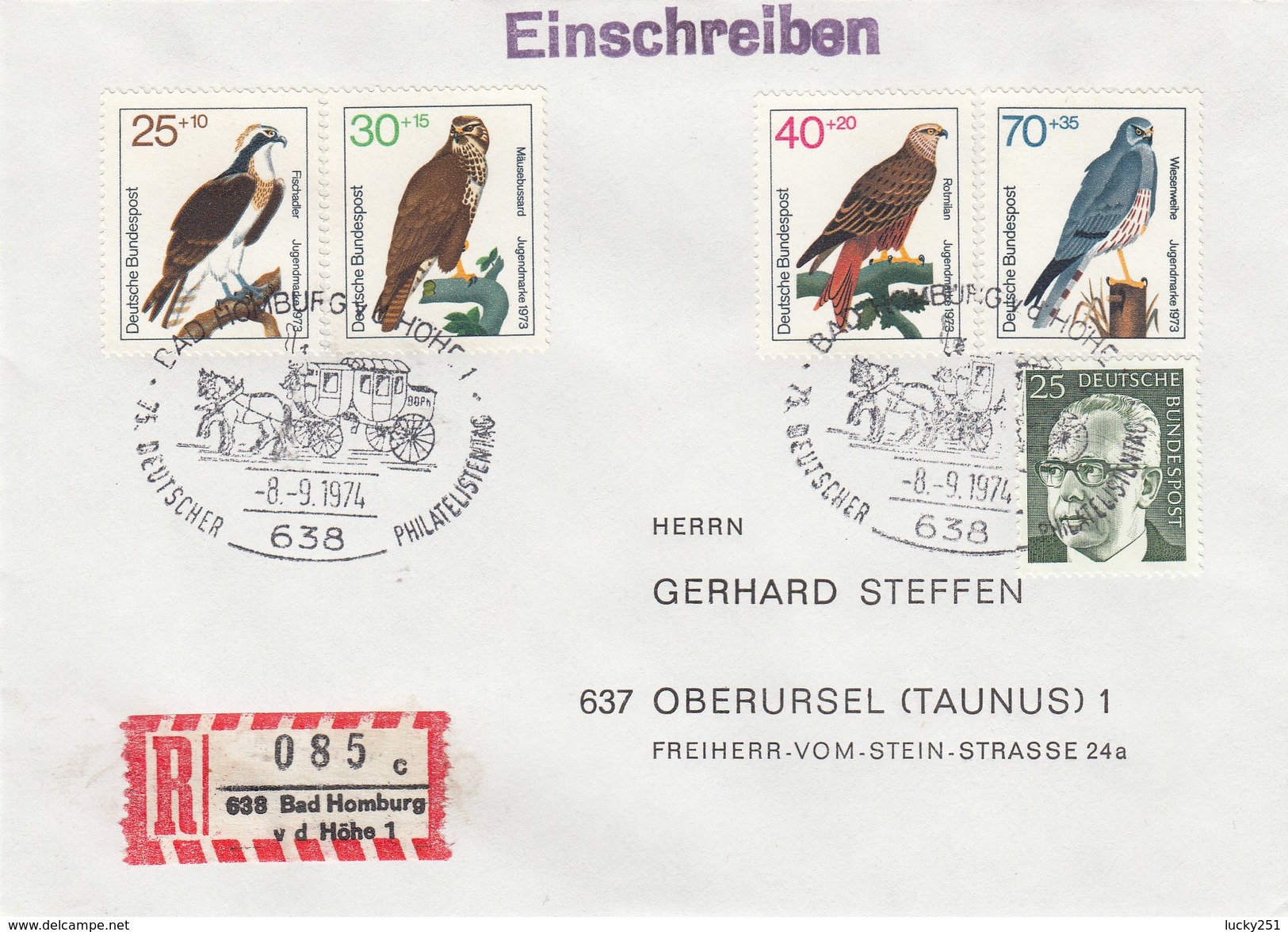 Allemagne Fédérale - Lettre/Oiseaux Divers, Année 1973, Y.T. 604/607 - Briefe U. Dokumente