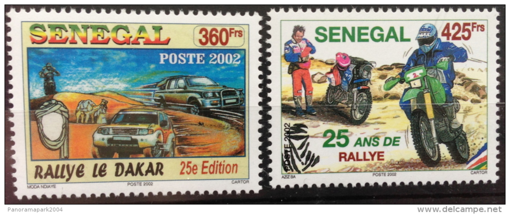 Sénégal 2002 25e Rallye Dakar Rally Motorbike Moto Car Voiture Motorrad Auto 2 Val. RARE MNH - Sénégal (1960-...)