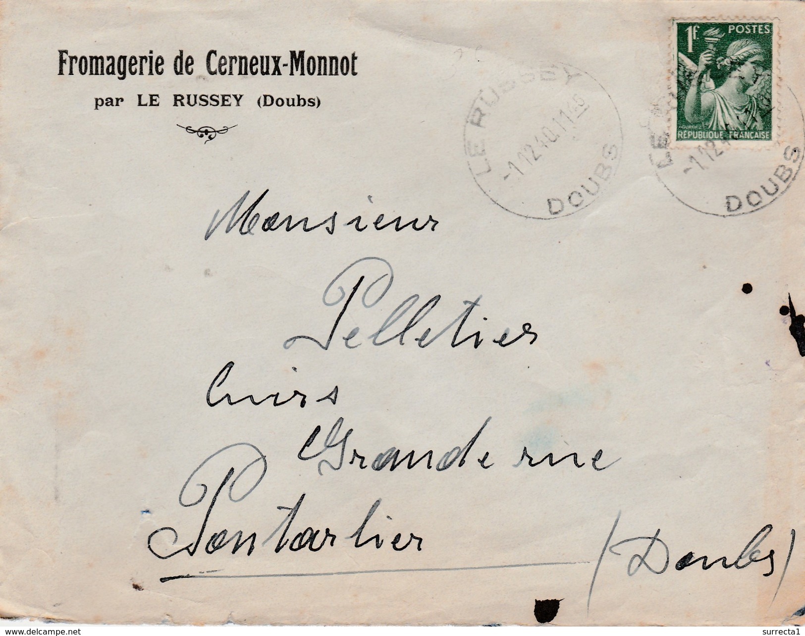 Enveloppe à Entête 1910 / Fromagerie De Cerneux Monnot / Par Le Russey / Doubs - Sonstige & Ohne Zuordnung