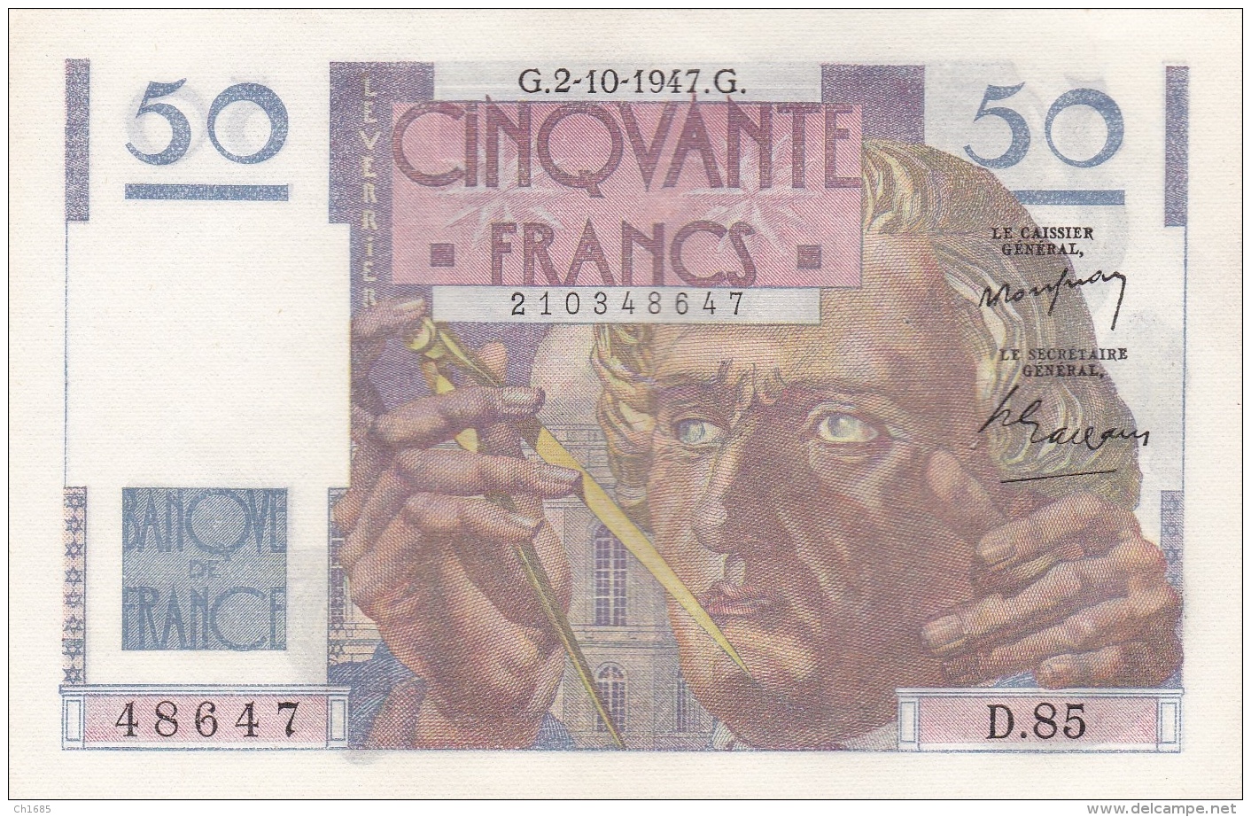 50 Francs Le Verrier Du 02 10 1947  Ref  Fayette  20/09  Splendide - 50 F 1946-1951 ''Le Verrier''