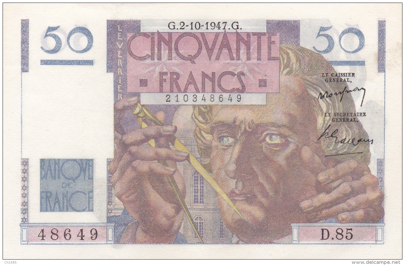 50 Francs Le Verrier Du 02 10 1947  Ref  Fayette  20/09  Splendide - 50 F 1946-1951 ''Le Verrier''