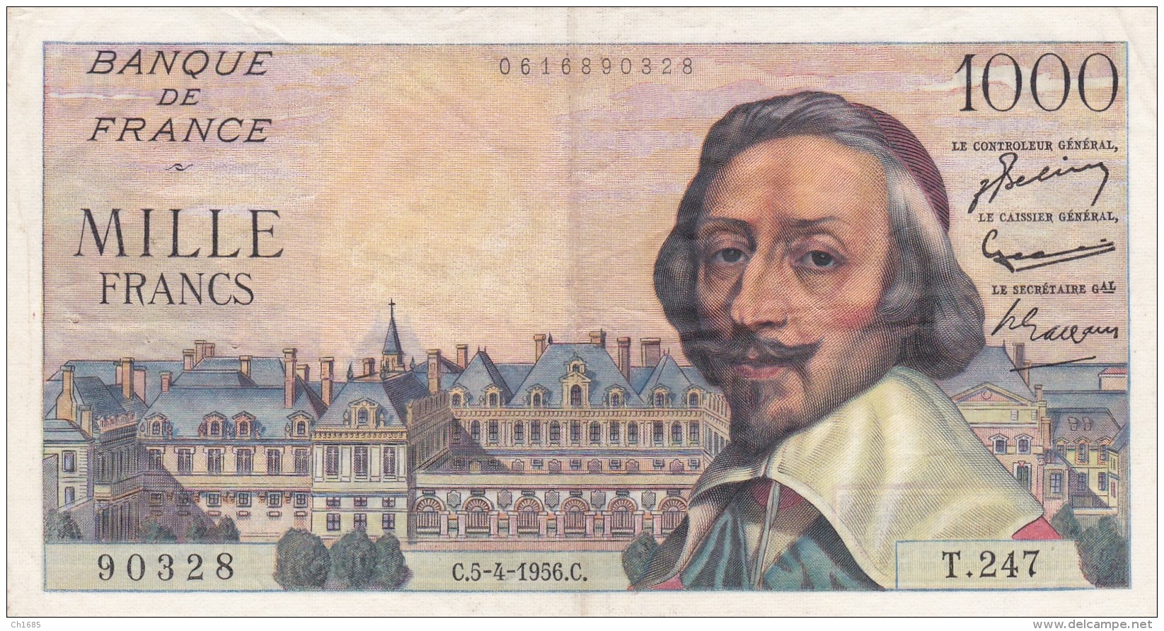 1000 Francs Richelieu Du 05 04 1956  Ref  Fayette  42/20 - 1 000 F 1953-1957 ''Richelieu''