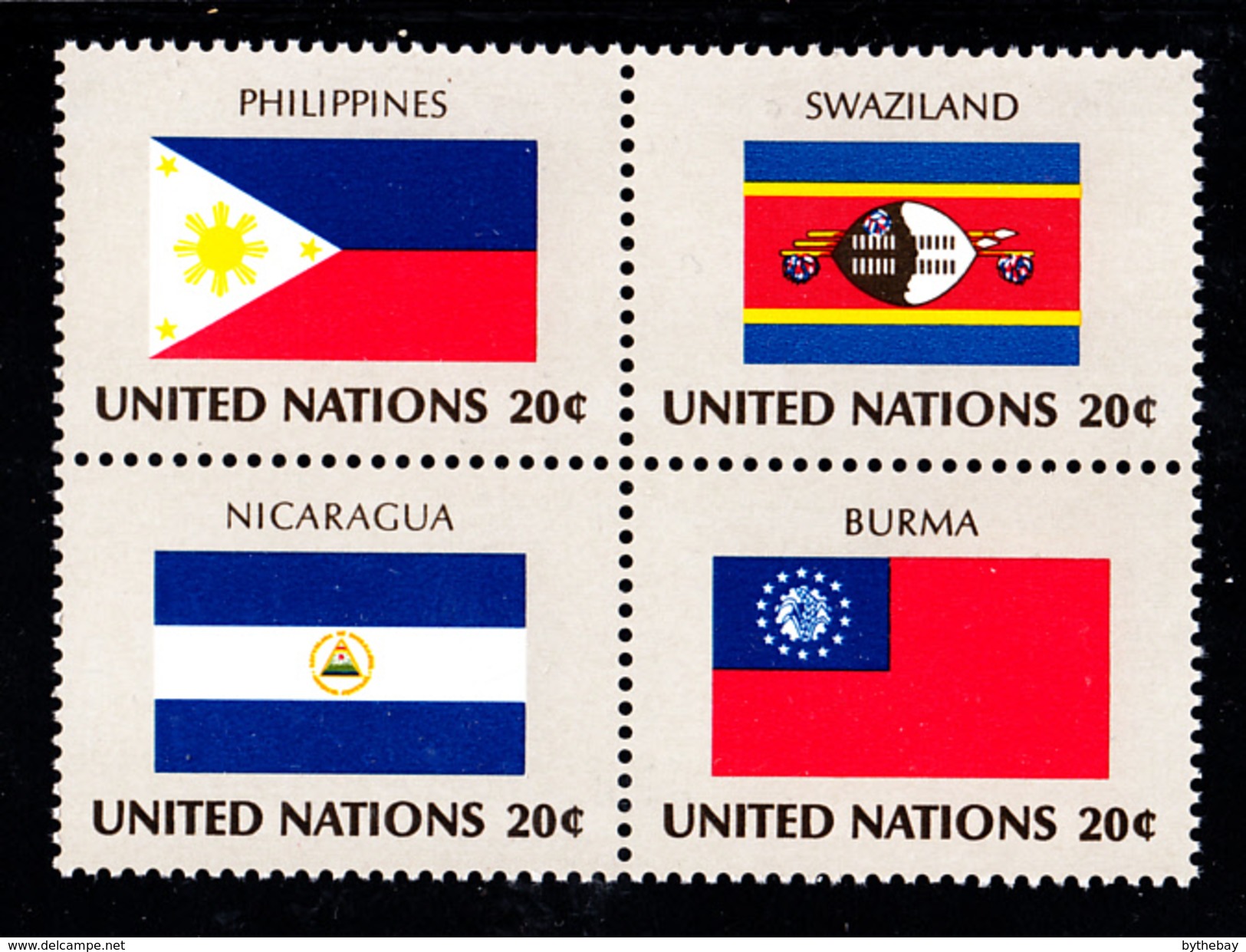 United Nations NY MNH 1982 Scott #385a Block Of 4 20c Flags: Philippines, Swaziland, Nicaragua, Burma - Neufs