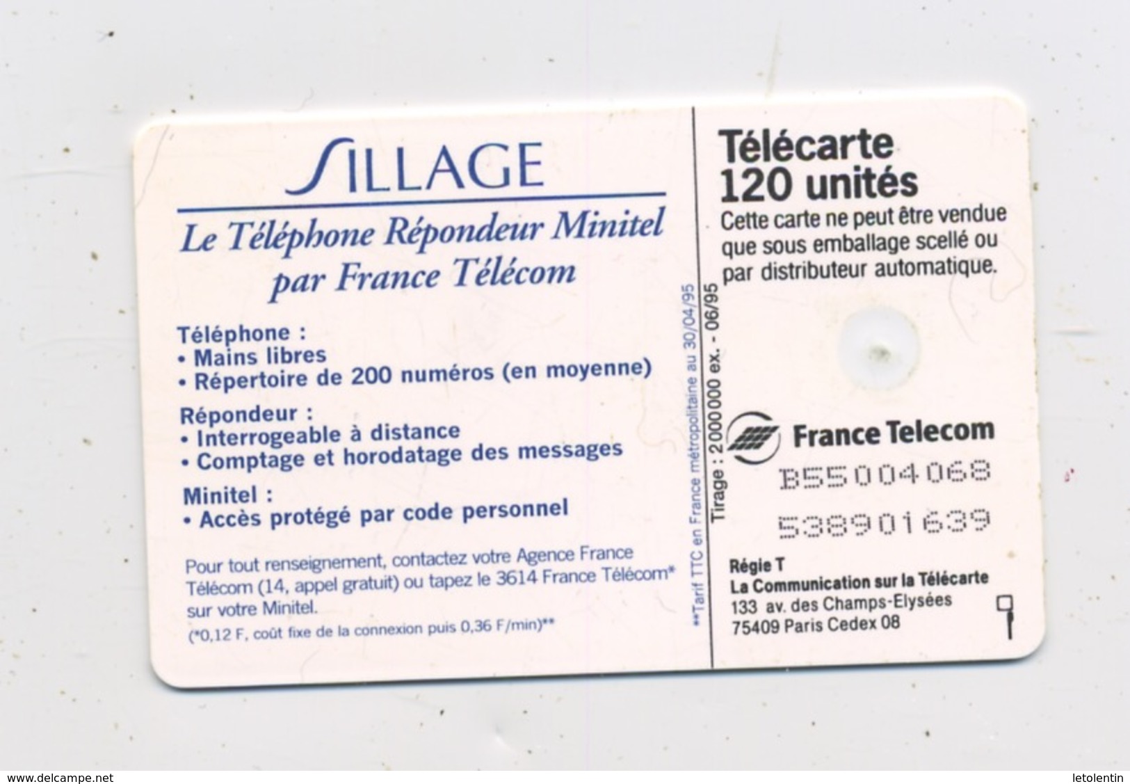 FRANCE -  SILLAGE - 120 U - 1994