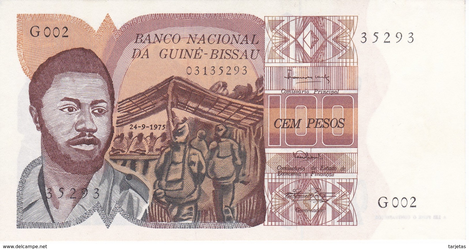 BILLETE DE GUINEA BISSAU DE 100 PESOS DEL AÑO 1975  (BANK NOTE) NUEVO SIN CIRCULAR - Guinea–Bissau