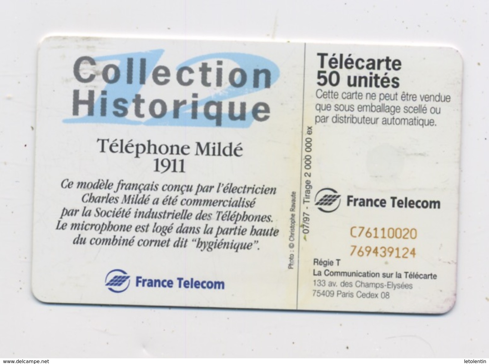 FRANCE -  COLLECTION HISTORIQUE - MILDÉ 1911 - 50 U - 1997