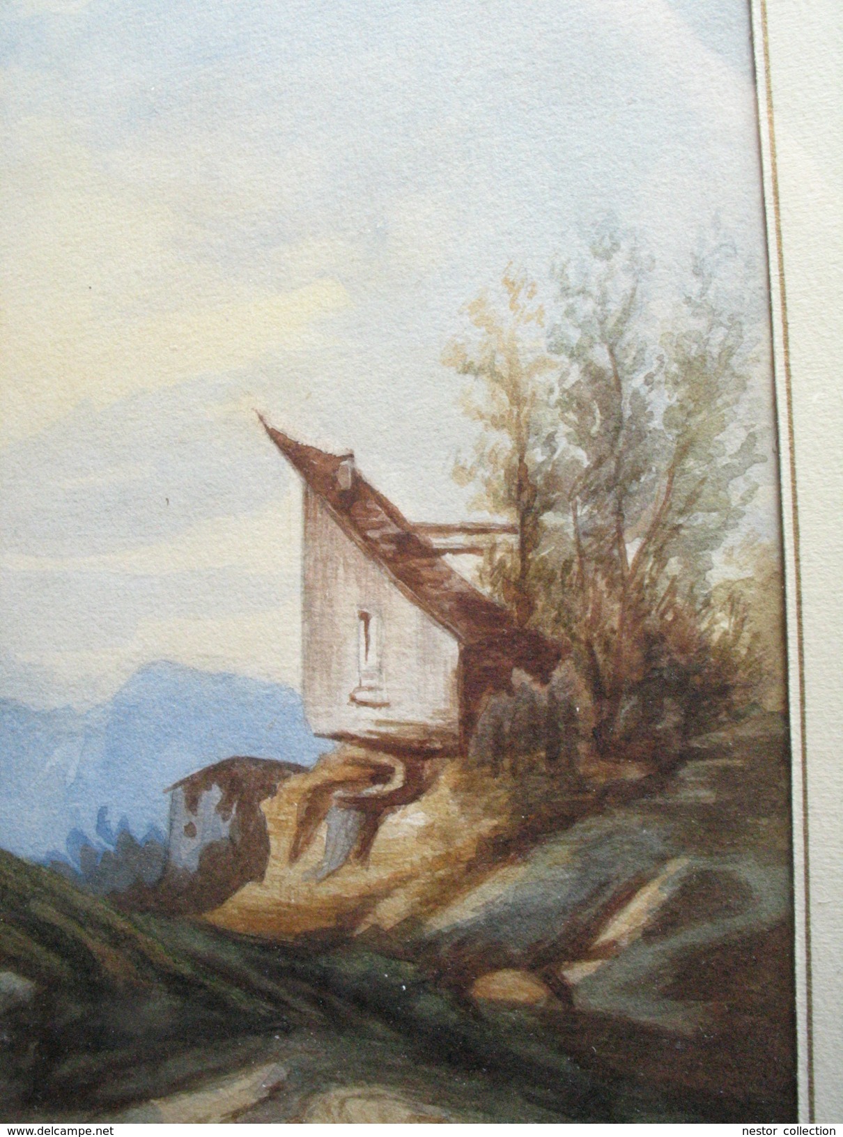 Aquarelle Ancienne Moulin Pauline De Moras 1879 ? 19è Cadre Datée Signée - Acquarelli