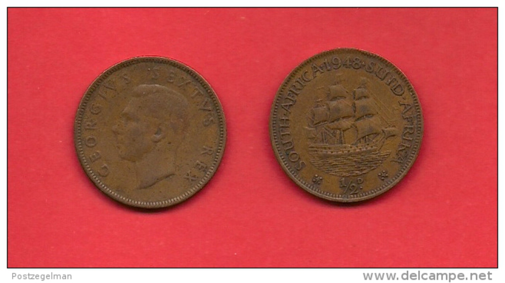 SOUTH AFRICA, 1948,  Circulated Coin, 1/2 Penny, George VI, Km 33, C1402 - South Africa