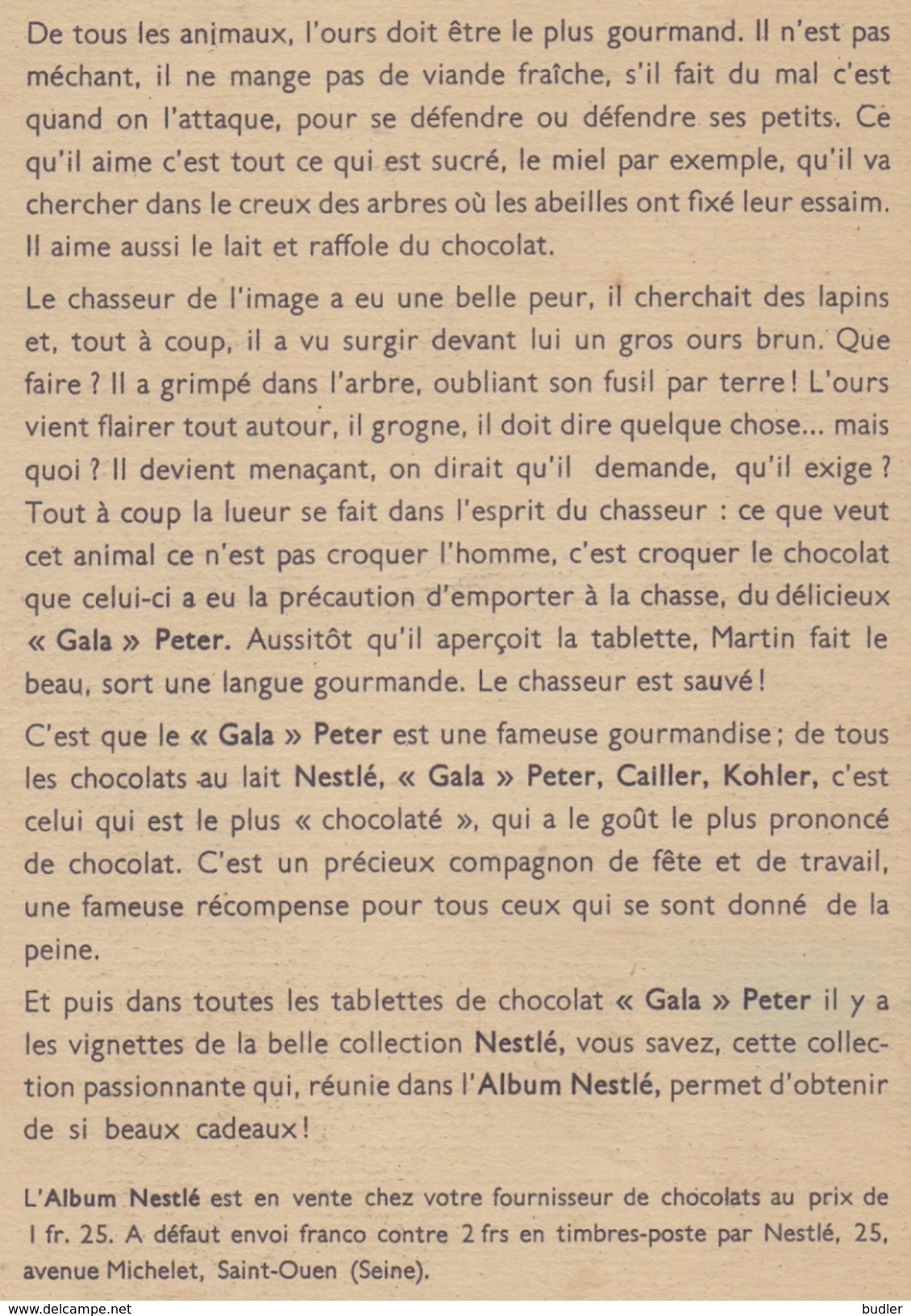 FRANCE : ## NESTLÉ ## Image à Colorier: « L'OURS » De La Série  @ Les Animaux à Colorier De Nestlé @: Dessin De BEUVILLE - Chocolat