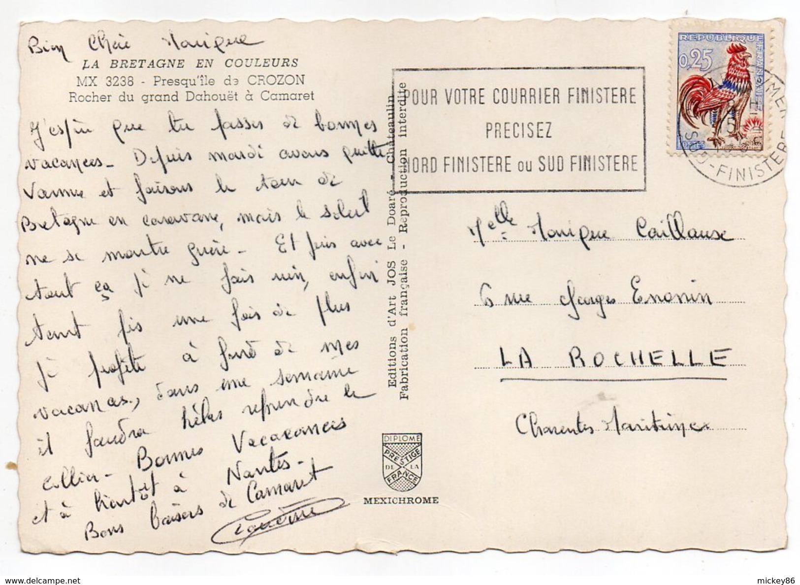 CAMARET--1965--Presqu'ile De Crozon,Rocher Du Gd Dahouet Cpsm 15 X 10 N° MX 3238  éd  Jos--cachet CAMARET-29 - Camaret-sur-Mer