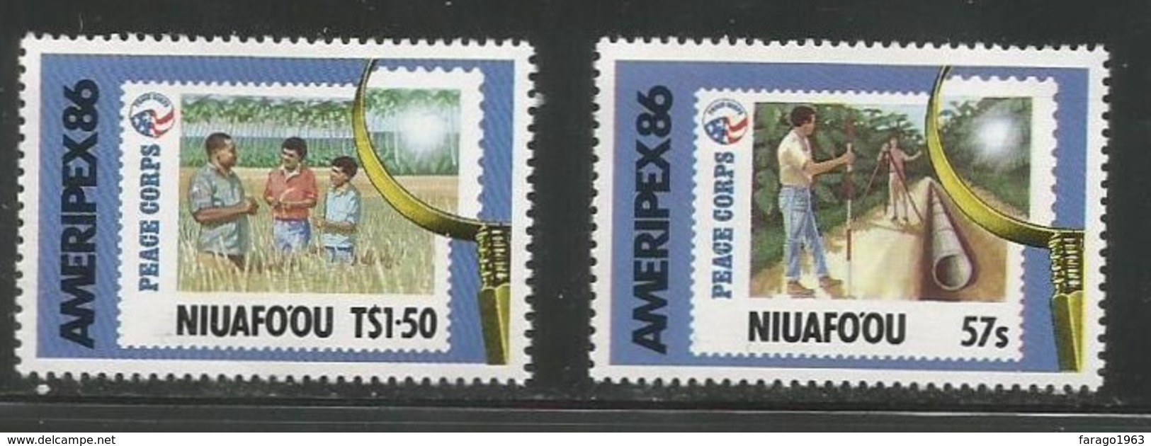 1986 Tonga  Niuafo'ou Ameripex Peace Corps Surveying Agriculture  Stamp On Stamp Complete Set Of 2 MNH - Tonga (1970-...)