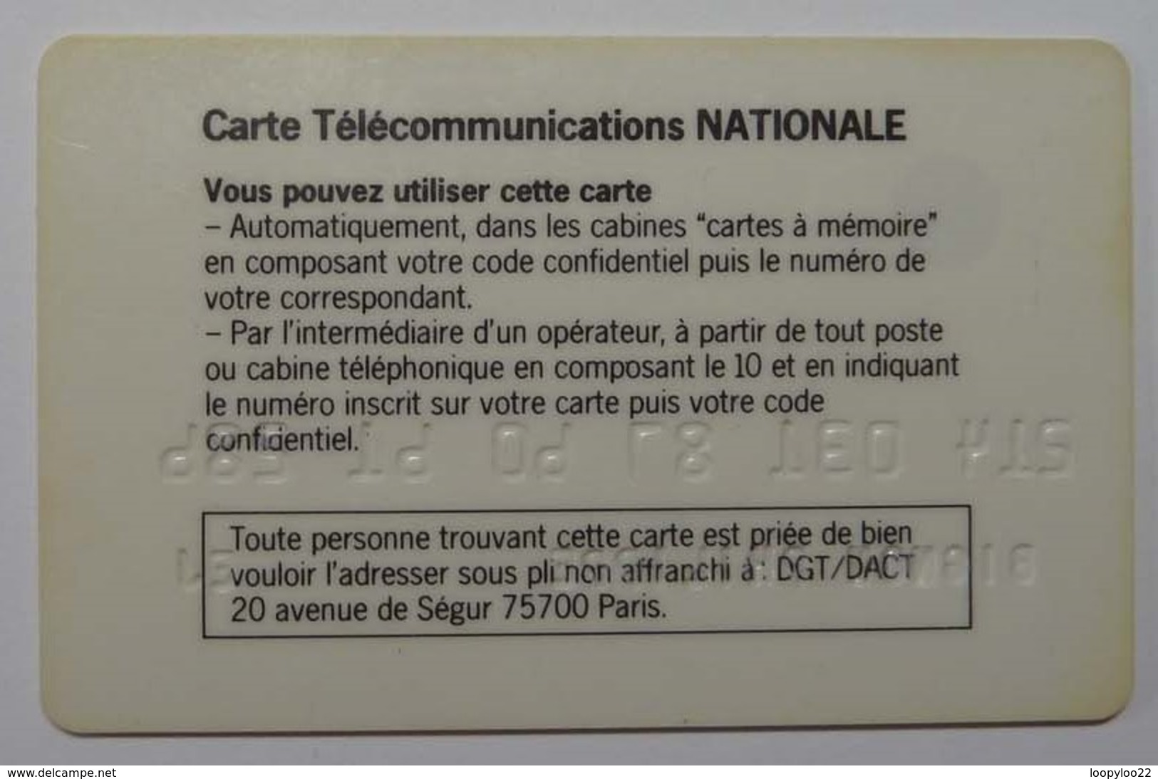 FRANCE - Bull Chip 1 - Rare Early Issue - Carte Telecommunications Nationale Calling Card - PTT - Used - Privat
