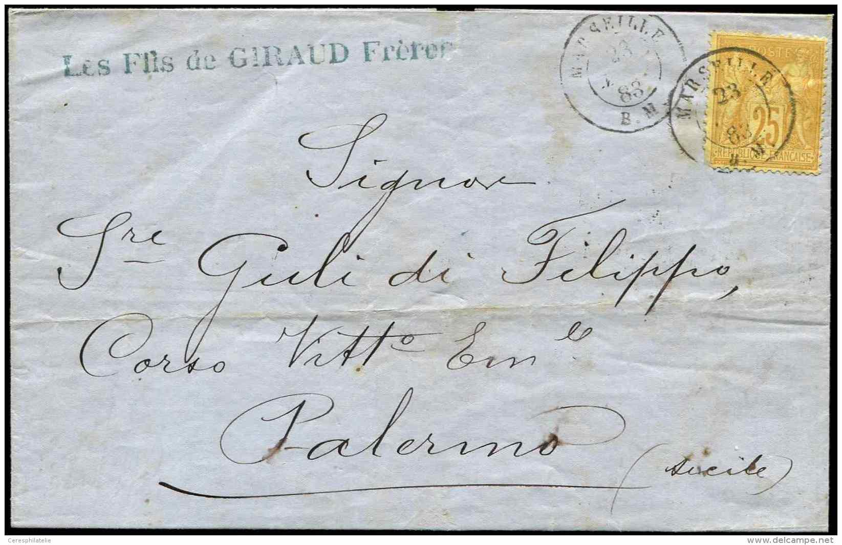 N&deg;92 Obl. C&agrave;d MARSEILLE B.M 1883 S. LAC Pour PALERMO, TB - Other & Unclassified