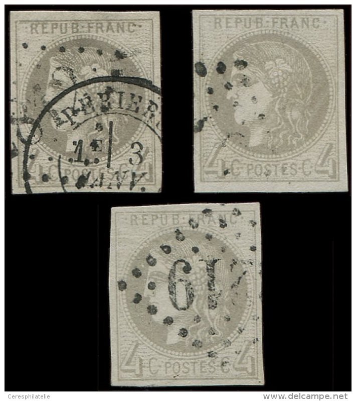 41B   4c. Gris, R II, 3 Nuances Obl, Sign&eacute;s Calves Ou Brun, TB - Other & Unclassified