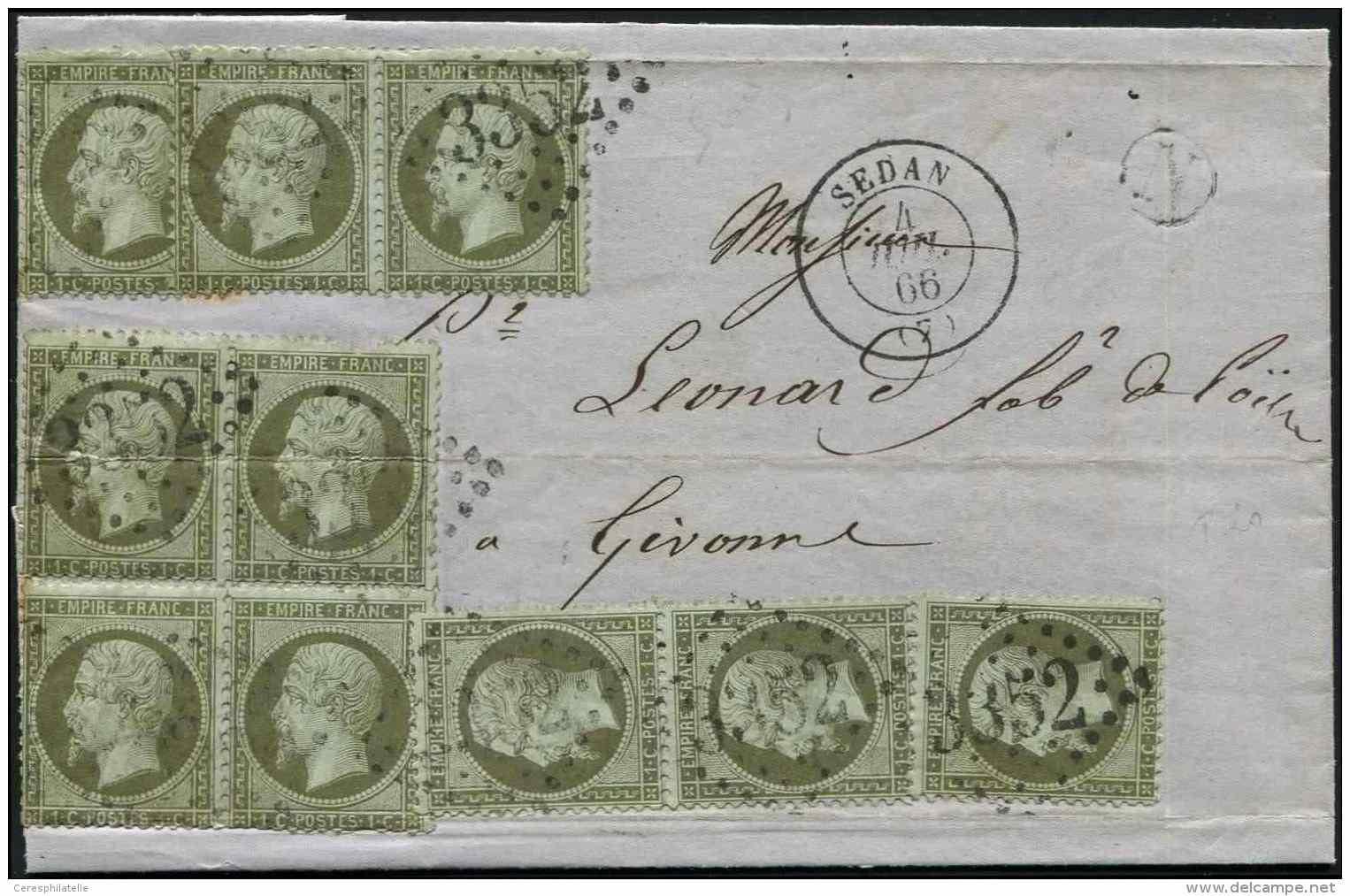 19    1c. Olive, 10 Ex. Dont 1 BLOC De 4 (pli D'archive), Obl. GC 3352 S. LAC, C&agrave;d T15 SEDAN 4/7/66, Boite N De B - Sonstige & Ohne Zuordnung