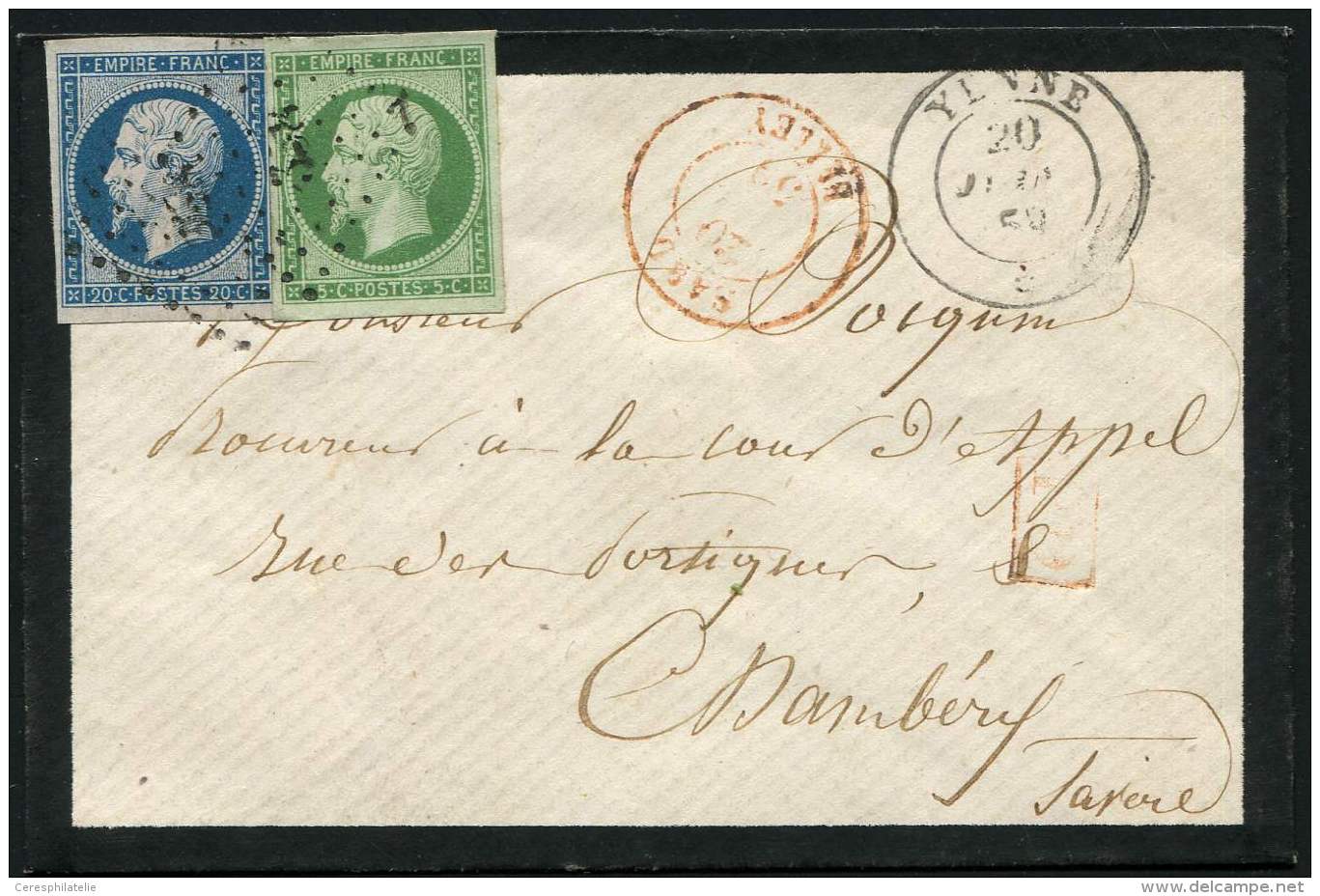 12 Et 14A, 5c. Vert Et 20c. Bleu, Obl. PC 358 S. Env., C&agrave;d ROUGE SARD. BELLEY 20/6/59, C&agrave;d Sarde YENNE 20/ - Sonstige & Ohne Zuordnung