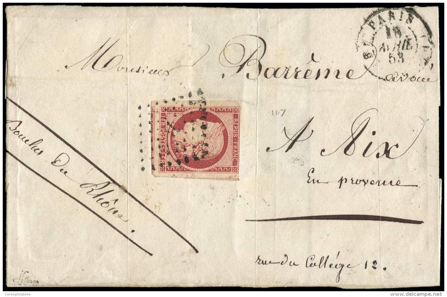 6     1f. Carmin, Obl. Los. Romain B S. LSC, 3 Tr&egrave;s Grandes Marges, C&agrave;d Paris 4/53, TB - Sonstige & Ohne Zuordnung