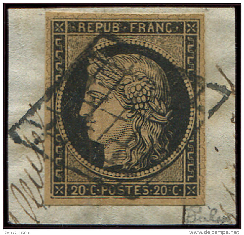 3g   20c. Noir Sur CHAMOIS Fonc&eacute;, Obl. GRILLE S. Fragt, Petite Froiss. Verticale Sinon Jolie Nuance, TB - Autres & Non Classés