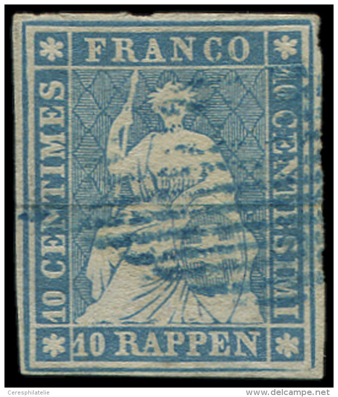 SUISSE 27c : 10r. Bleu P&acirc;le, Papier Mince, Fil Vert, Obl., TB - Sonstige & Ohne Zuordnung