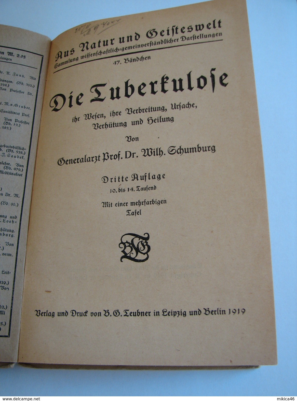 Die Tuberkulose - Schumburg W - 1919 - Oude Boeken