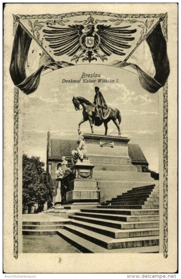 Passepartout Cp Wroc?aw Breslau Schlesien, Reiterdenkmal Kaiser Wilhelm I., Schweidnitzer Straße - Schlesien