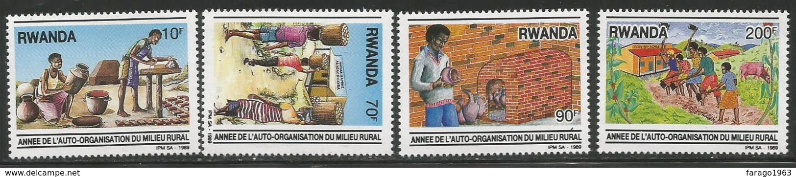 1989 Rwanda Rwandaise Rural Enterprise Pottery Agriculture Potatoes Complete Set Of 4 MNH - Unused Stamps