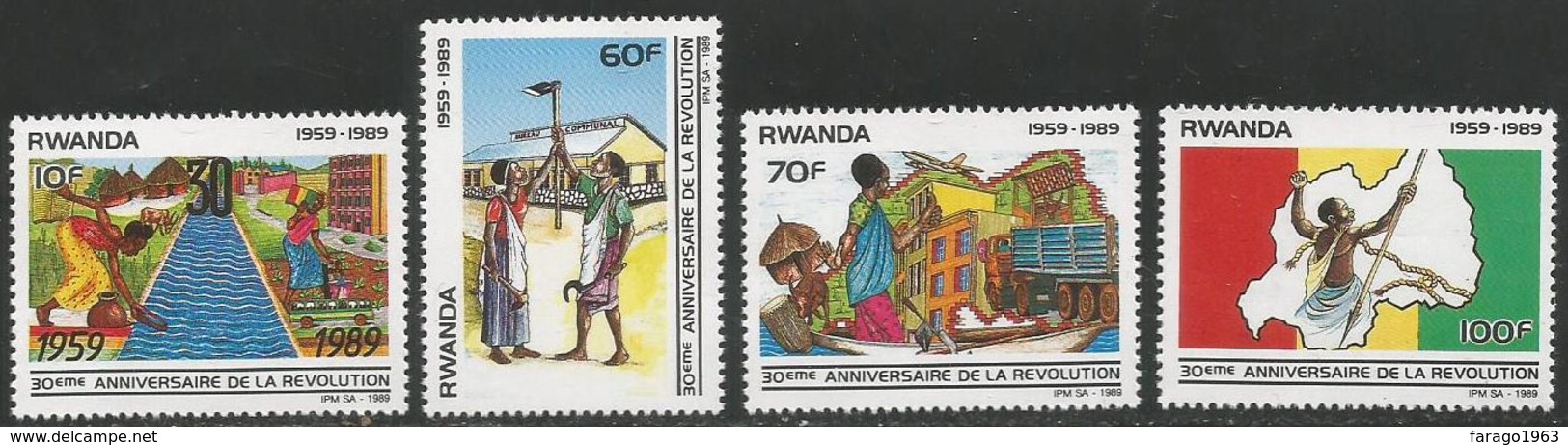 1989 Rwanda Rwandaise Revolution Anniversary Agriculture Truck Map Plane Complete Set Of 4 MNH - Unused Stamps