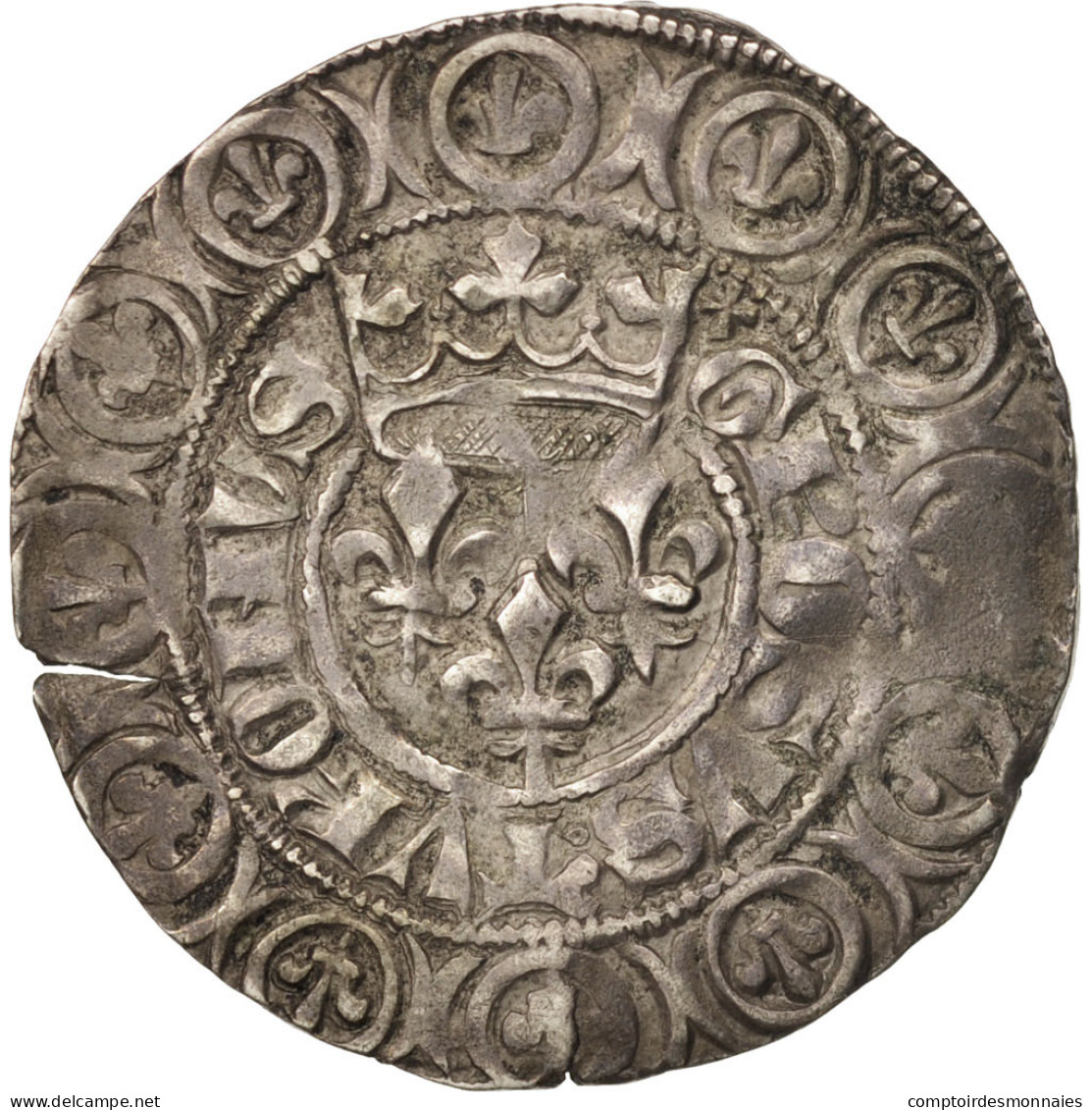 France, Charles VI, Gros Aux Lis, 1413-1414, Tournai, Billon, TTB, Duplessy:384 - 1380-1422 Charles VI Le Fol