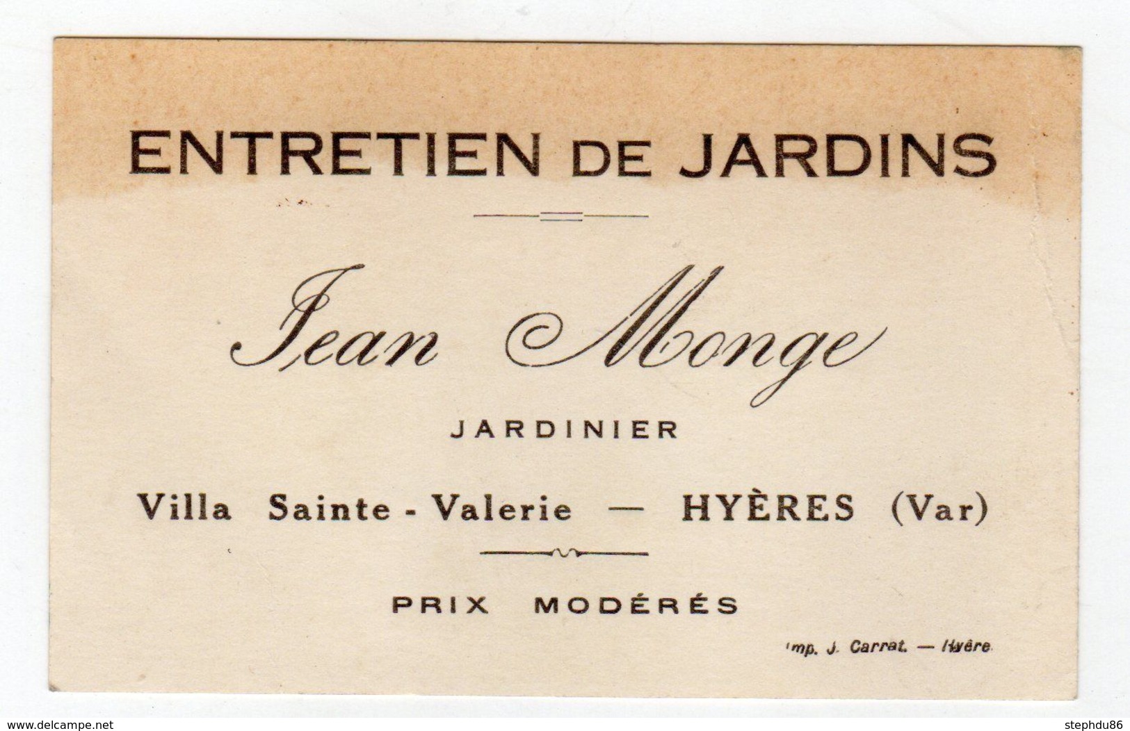 EB 200 * Carte De Visite JEAN MONGE JARDINIER HYÈRES - Cartes De Visite