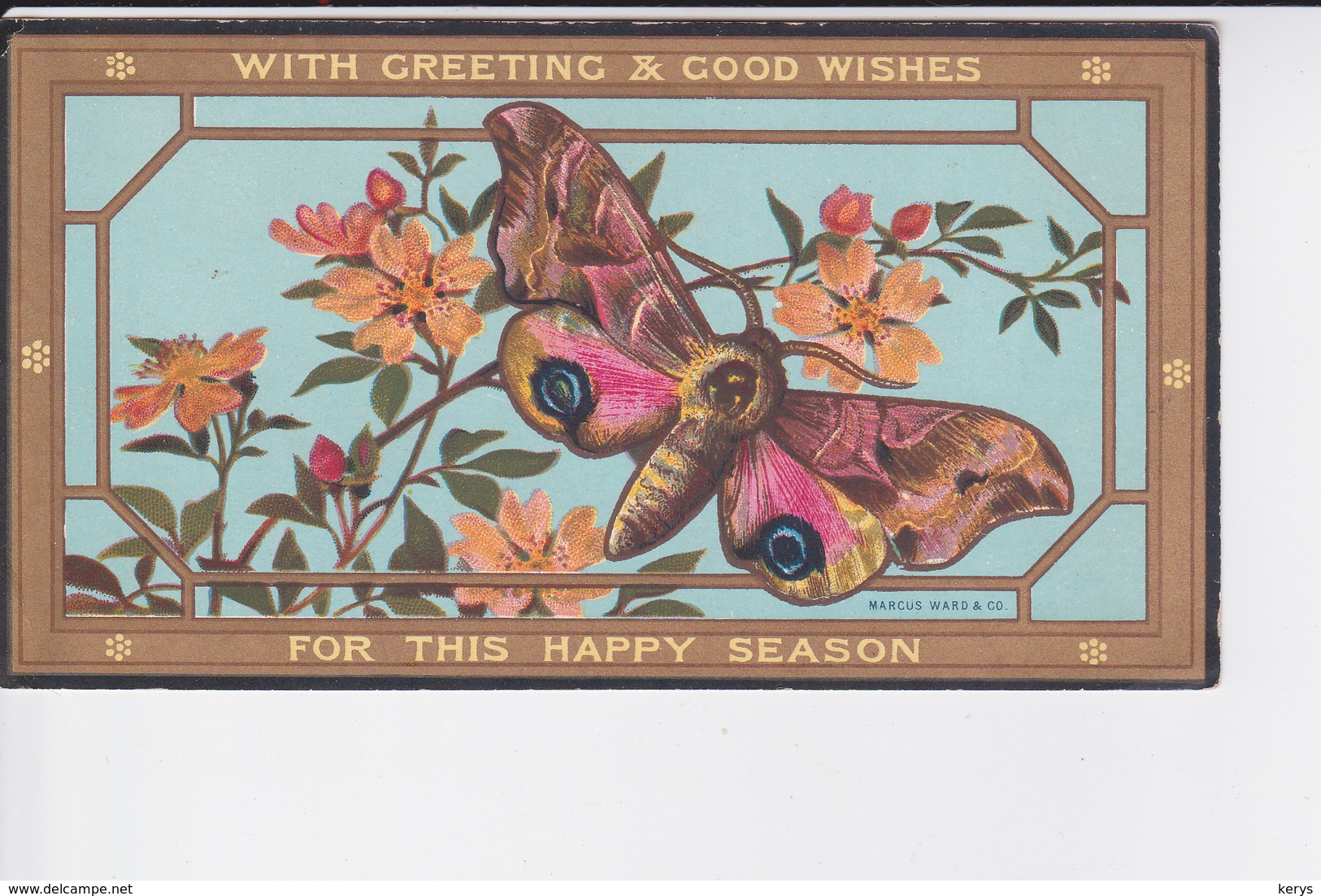 Petite Cp De 1884 Représentant Un Papillon De Nuit Et Fleurs ( Marcus Ward & Co ) - Collections
