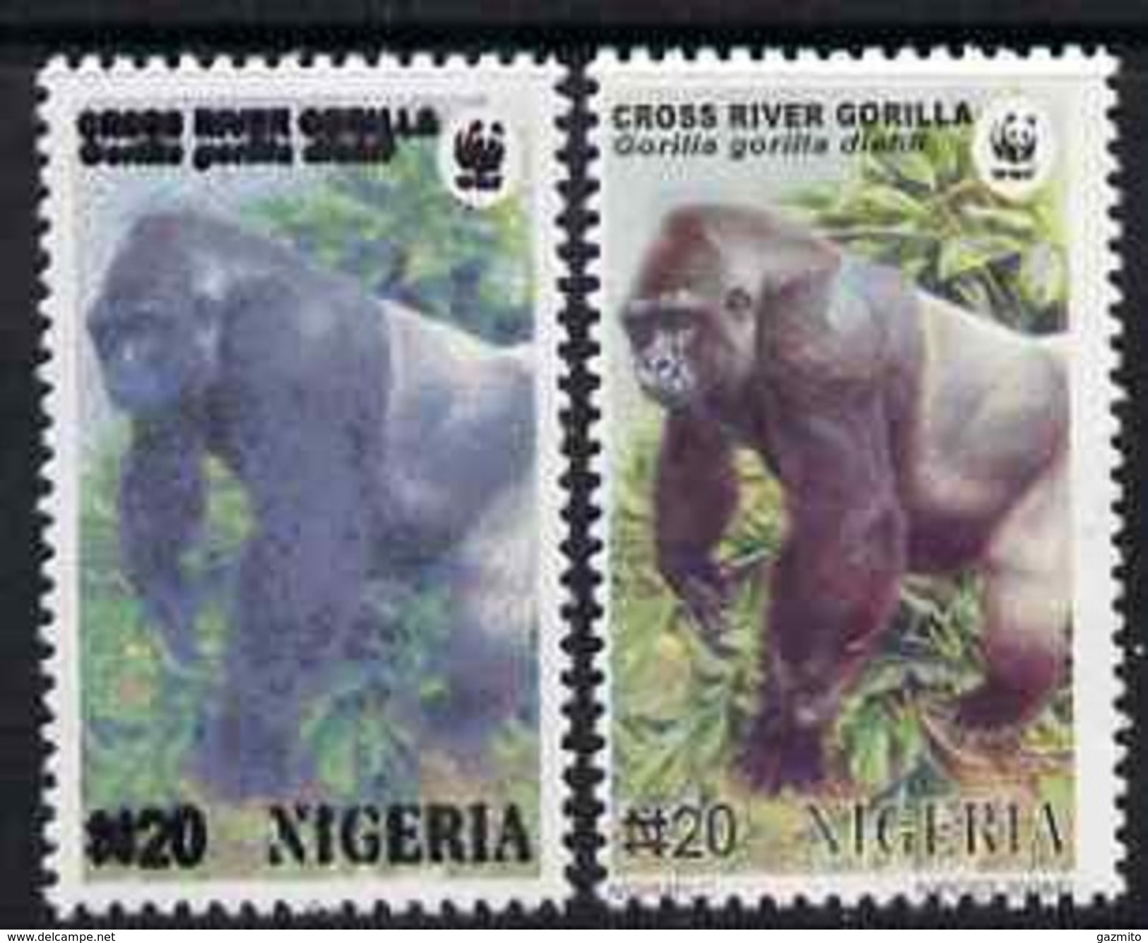 Nigeria 2008, WWF, Gorilla N20 Perf Essay Trial With An Overal Bluish Colour, Very Thick Lettering And Without Imprint - Unused Stamps