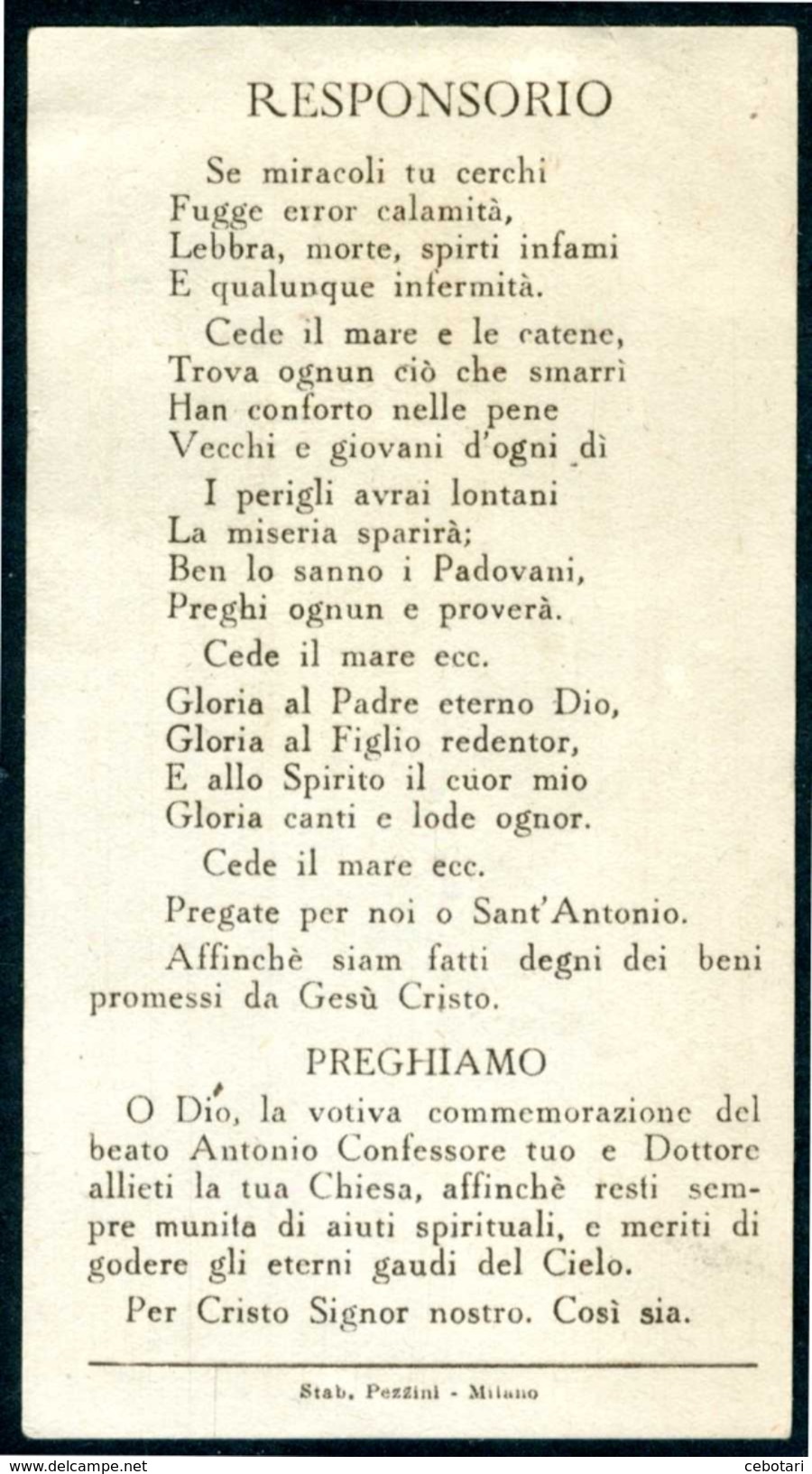 SANTINO - S.Antonio Di Padova - Santino Antico Con Preghiera, Venerato Nella Chiesa Di Afragola (NA) Come Da Scansione - Santini