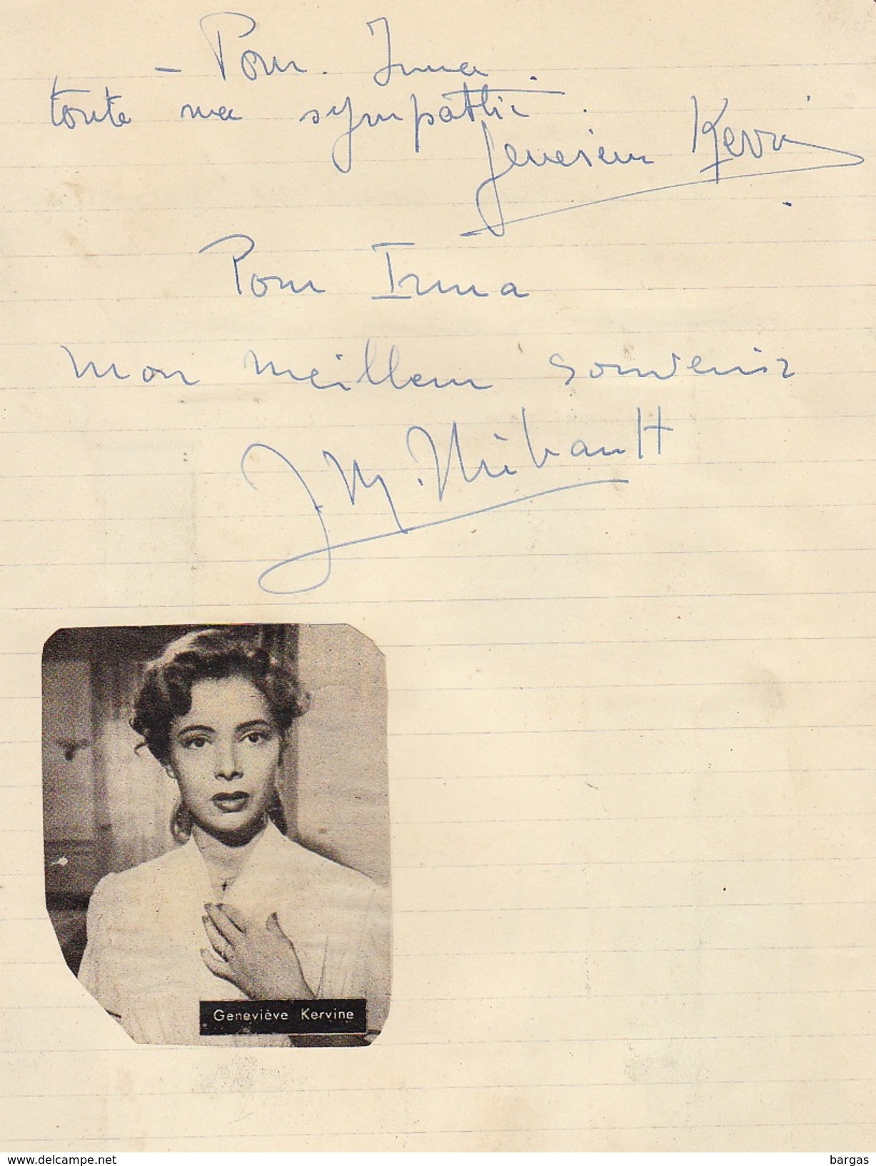 Autographe De Geneviève Kervine Et Jean Marc Thibault - Autres & Non Classés