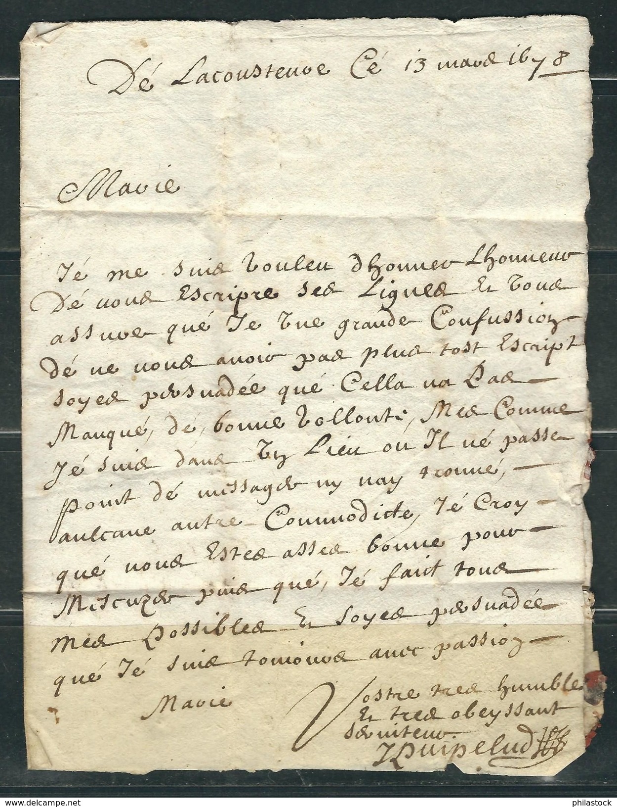 FRANCE 1648 Marque Postale Lacousteuve à Bordeaux (rare) - ....-1700: Precursors